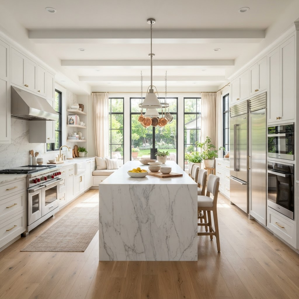 Luxury kitchen interior with natural light
